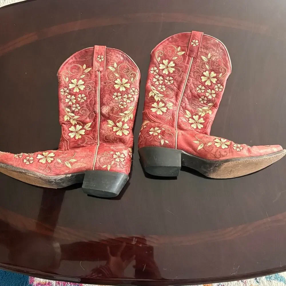 Beautiful red leather cowboy boots